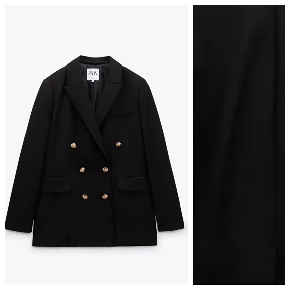 NWT. Zara Black Gold Buttons Straight Blazer. Size XS. - Picture 7 of 12